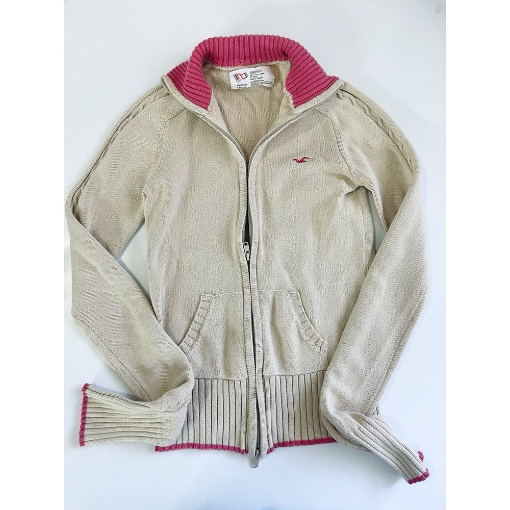 VTG HOLLISTER HCO Full Zip Jacket XS Beige And Pink Cotton Casual Y2k
